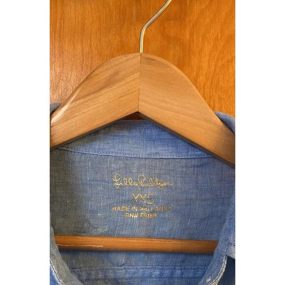 Lilly Pulitzer Sea View Linen Shirt Beckon Blue Button Down LS Sz XXS - Picture 6 of 6